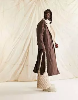 Коричневый стеганый тренч оверсайз ASOS DESIGN