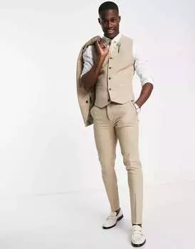 Коричневый свадебный костюм-скинни с микротекстурой ASOS