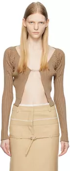 Коричневый светлый длинный длинный кардиган Le Chouchou La Maille Pralu Jacquemus