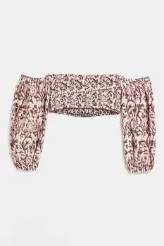 Коричневый светлый топ с длинными рукавами и открытыми сборками River Island, коричневый