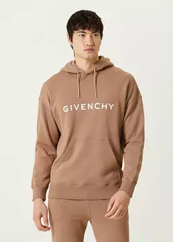 Коричневый свитшот с капюшоном и логотипом Givenchy
