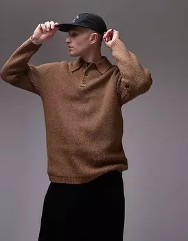 Коричневый свободный компактный свитер-поло Topman