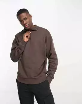 Коричневый свободный свитшот с половиной молнии ASOS