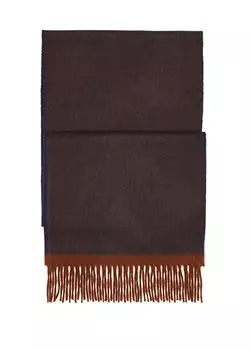 Коричневый, темно-синий мужской шерстяной шарф с кисточками Begg&Co