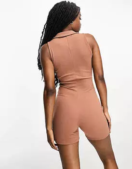 Коричневый теплый комбинезон с молнией в рубчик ASOS DESIGN
