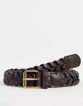 Коричневый тонкий плетеный ремень из искусственной кожи ASOS DESIGN
