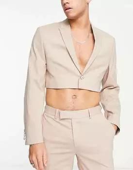 Коричневый тонкий укороченный пиджак ASOS
