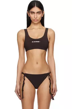 Коричневый топ бикини с логотипом Jil Sander