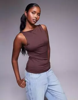 Коричневый топ River Island с асимметричным вырезом горловины