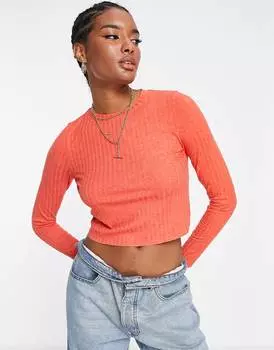 Коричневый топ с длинными рукавами в рубчик ASOS DESIGN