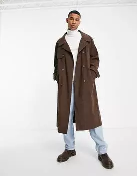 Коричневый тренч оверсайз ASOS DESIGN