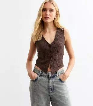 Коричневый трикотажный топ на пуговицах New Look, темно-коричневый