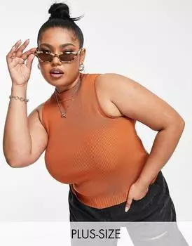 Коричневый трикотажный жилет-борцовка с резинкой по краю ASOS DESIGN Curve