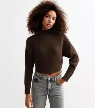 Коричневый укороченный джемпер в рубчик New Look, темно-коричневый