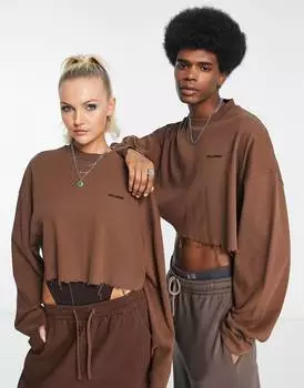 Коричневый укороченный свитер унисекс в рубчик COLLUSION