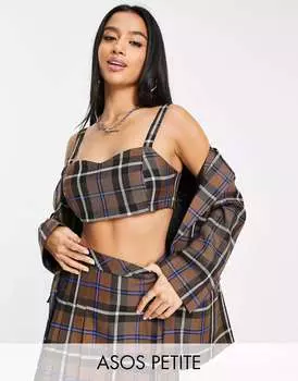 Коричневый укороченный топ в клетку ASOS Petite