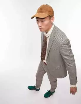 Коричневый узкий пиджак в клетку мини на одной пуговице Topman