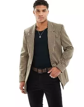 Коричневый узкий удлиненный пиджак с зубами ASOS DESIGN