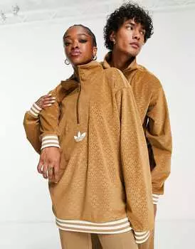 Коричневый велюровый флис унисекс с воронкой adidas Originals 'adicolor 70s