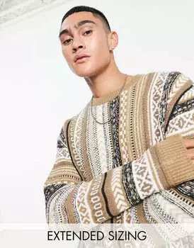 Коричневый вязаный джемпер оверсайз с ацтекским узором ASOS DESIGN