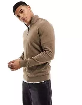 Коричневый вязаный джемпер с высоким воротником и полумолнией Selected Homme