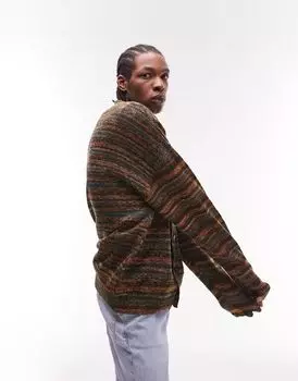 Коричневый вязаный кардиган с закрученными деталями Topman
