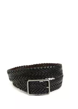 Коричневый вязаный мужской ремень из фактурной кожи Beymen Club, черный