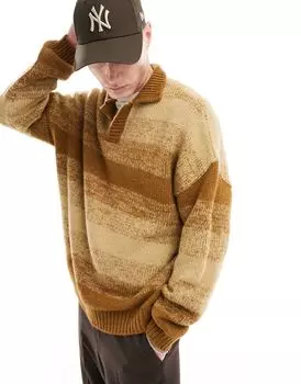 Коричневый вязаный свитер оверсайз с вырезом на шее ASOS DESIGN