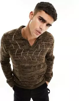 Коричневый вязаный свитер-поло свободного кроя ASOS DESIGN