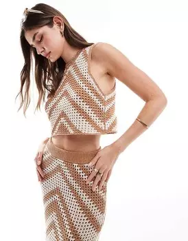 Коричневый вязаный топ с узором «елочка» ASOS DESIGN