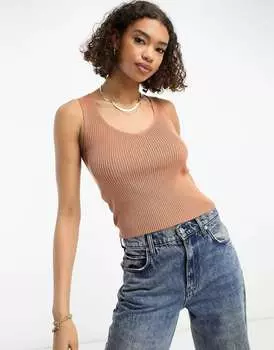 Коричневый вязаный топ с v-образным вырезом ASOS