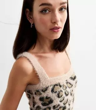 Коричневый вязаный укороченный топ с животным принтом New Look, коричневый