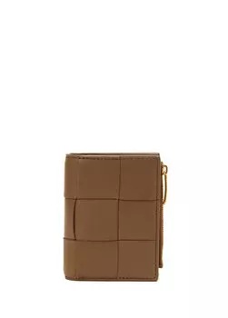 Коричневый вязаный женский кожаный кошелек с текстурой Bottega Veneta