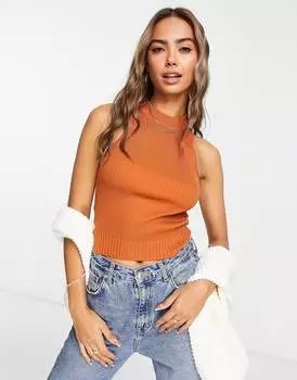 Коричневый вязаный жилет-борцовка с резинкой по низу ASOS DESIGN