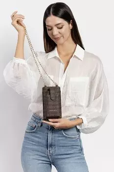 Коричневый женский кошелек и сумка для телефона с перекрестным ремешком-цепочкой Silana MC222306575 Marie Claire