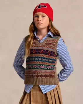 Коричневый жилет для девочки с каймой Polo Ralph Lauren
