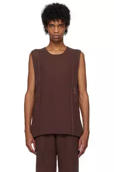 Коричневый жилет в деревенском стиле HOMME PLISS ISSEY MIYAKE