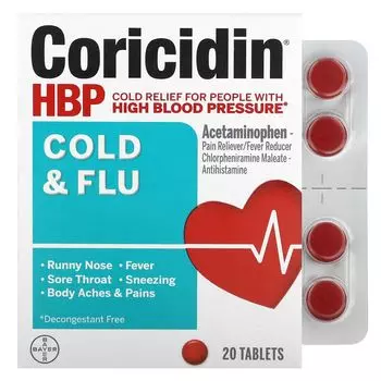 Корицидин HBP, Простуда и грипп, 20 таблеток Coricidin Hbp