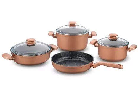 Korkmaz Helena Набор кастрюль из 7 предметов Набор индукционной посуды - нержавеющая сталь, подходит для индукции, со стеклянной крышкой A1350