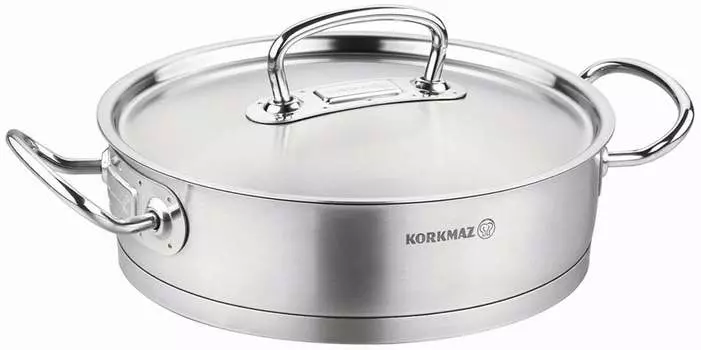 Korkmaz Proline Индукционная посуда, 2 предмета - нержавеющая сталь, подходит для индукции, с крышкой из нержавеющей стали 24x7см 3,1л A1172