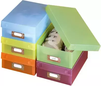 Коробка для обуви WENKO "Multi-Boxes", (10 шт.), с полем для надписи и крышкой 30х9,5х18,5 см, цвет Mehrfarbig