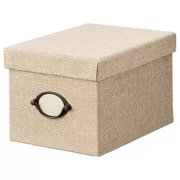 Коробка с крышкой, бежевый, 18х25х15 см, KVARNVIK IKEA