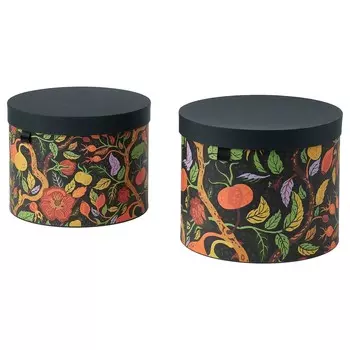 Коробка с крышкой, набор из 2 шт., красочный цветочный узор, HSTAGILLE IKEA