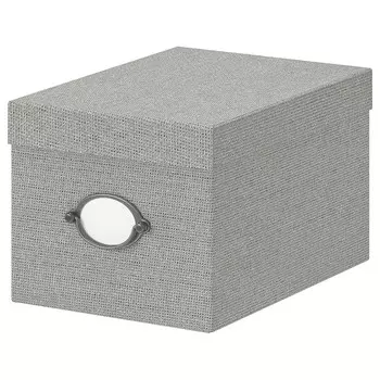 Коробка с крышкой, серая, 18х25х15 см, KVARNVIK IKEA