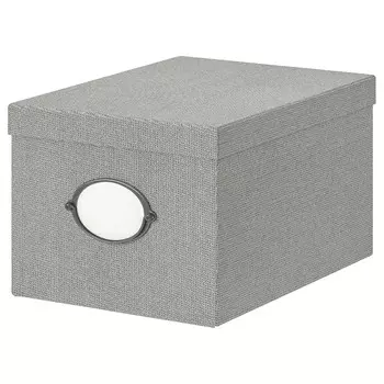 Коробка с крышкой, серая, 25х35х20 см, KVARNVIK IKEA