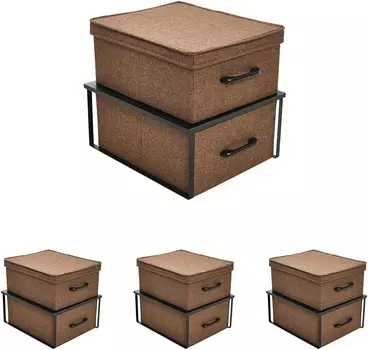 Коробки для хранения предметов первой необходимости с ламинированной крышкой, набор из 2 шт., черный дуб (4 шт. в упаковке) Household Essentials, Black Oak
