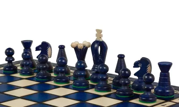 КОРОЛЕВСКИЕ ДЕРЕВЯННЫЕ ШАХМАТЫ СРЕДНИЕ (35x35см), синие Sunrise Chess & Games