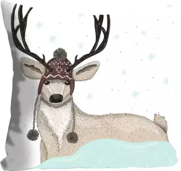 Королева декоративная подушка "Вальтер", с оленем в шапке, чехол без наполнения, 1 шт Queence 40х40 см, коричневый