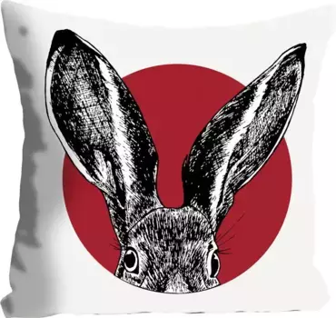 Королевская декоративная подушка "Кнут", с кроликом в красном круге, чехол без наполнения, 1 шт Queence 40х40 см, красный