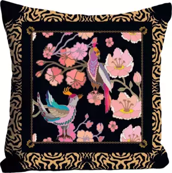 Королевская декоративная подушка "Птицы", чехол на подушку без наполнения, 1 шт Queence 40х40 см, цвет bunt + bedruckt